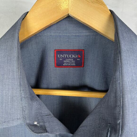 UNTUCKit Long Sleeve Button Up 100% Cotton Shirt Blue Men's Size Large - Picture 5 of 7